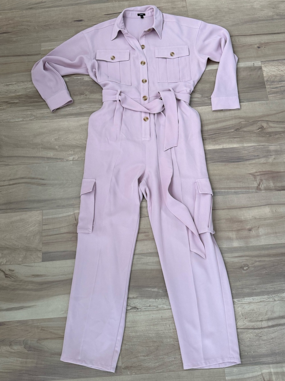 Express Lavender Cargo Tie-Waist Jumpsuit